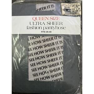 QUEEN SIZE Vintage Off Black Sheer Nylon PANTYHOSE - Size 3X-4X 5’8”, 250lbs NOS